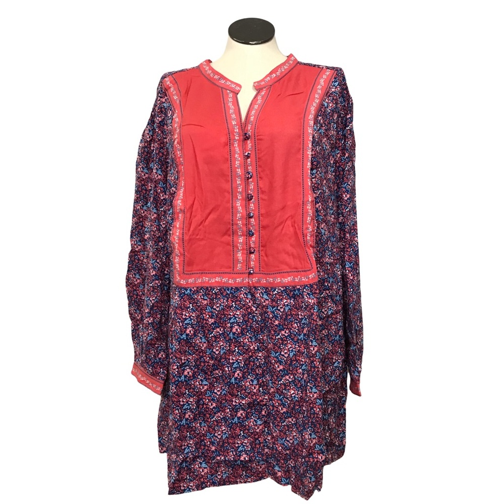 Woman Within Button Up Tunic Women’s Size 5X Multicolor Floral Long Bell Sleeves
